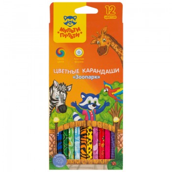 Карандаши цветные Мульти-Пульти "Зоопарк", 12цв., рисунок на корпусе