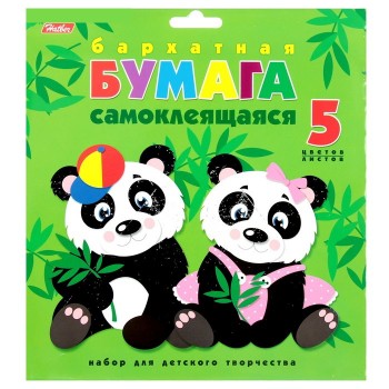 Бумага цветная бархатная самоклеящаяся А5 "Две панды"